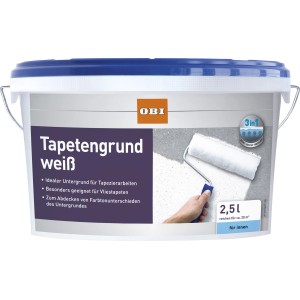 Eimer OBI Tapetengrund Weiß 2,5 l, geeignet für Vliestapeten und zum Abdecken von Farbunterschieden.