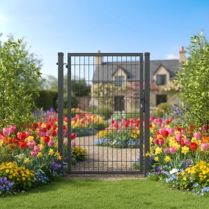 GEWA Gartentor Economy Einflügelig 1m Breit 1,2m Hoch Doppelstabmattentor Doppelstabmattenzaun RAL7016 Anthrazit Inkl. Pfosten und Zubehör