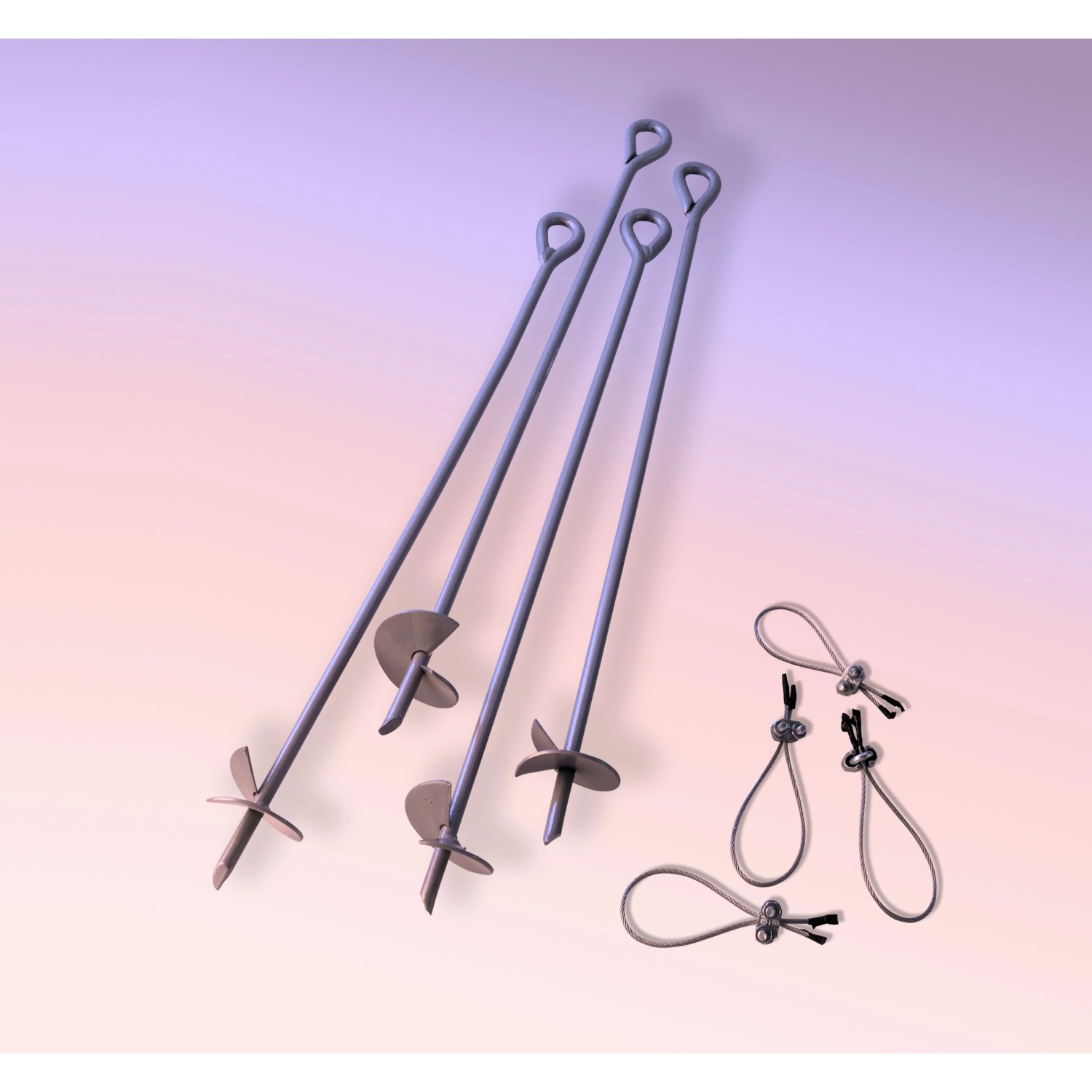 ShelterLogic Bodenanker 76 cm Set für Lauben und Pavillons. Robuste Erdanker mit Stahlseilen zur Verankerung.