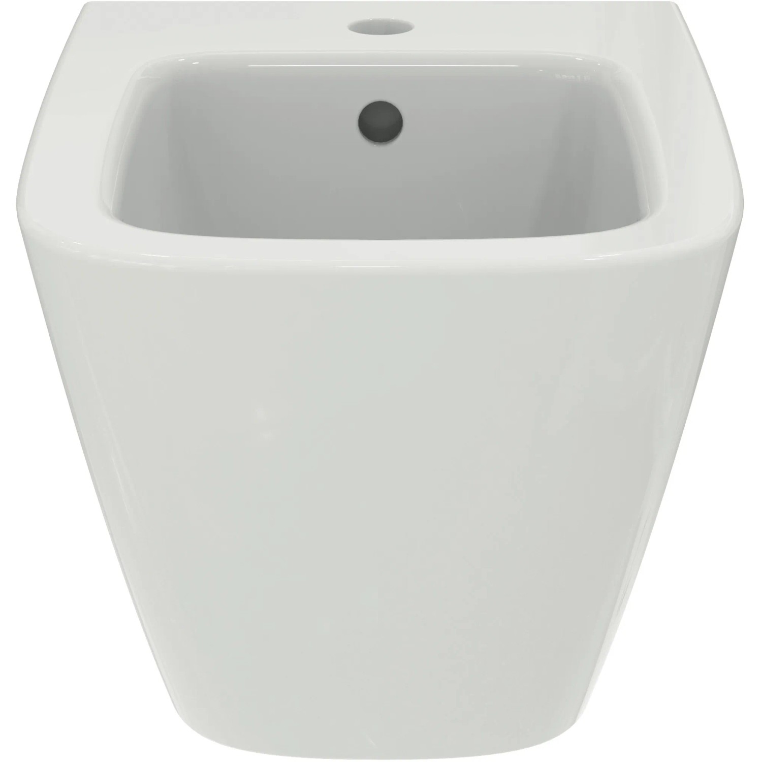 Weißes Ideal Standard i.life S Wand-Bidet mit Überlauf und Hahnloch.