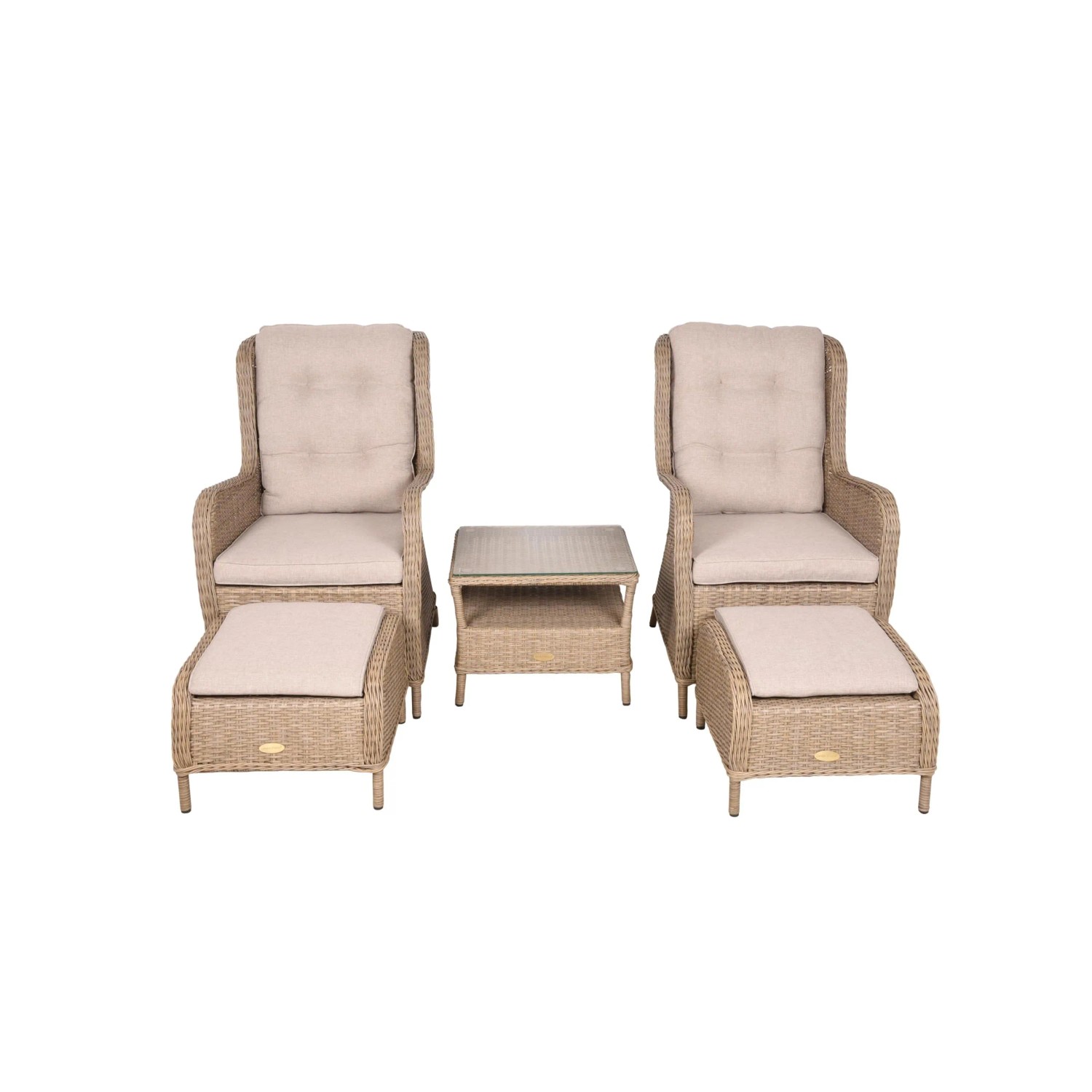 DELUKE Gartenstuhl NARA Beistelltisch Kunststoff Beige 90x68x98cm Gartenstuhl-Set Relaxsessel Wetterfest Gartenstühle Outdoor