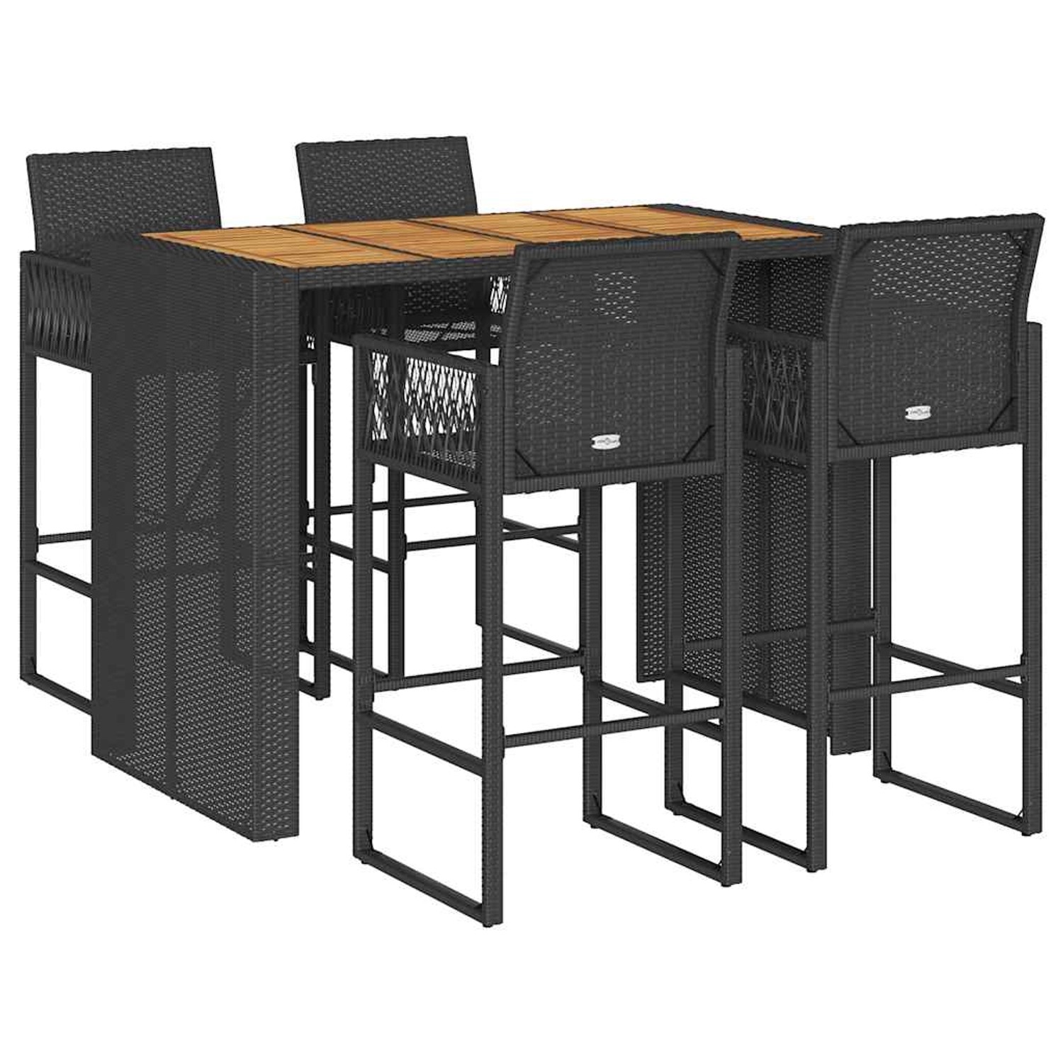 vidaXL 5-Tlg Gartenbar-Set ohne Kissen Schwarz Poly Rattan Akazie 3328889