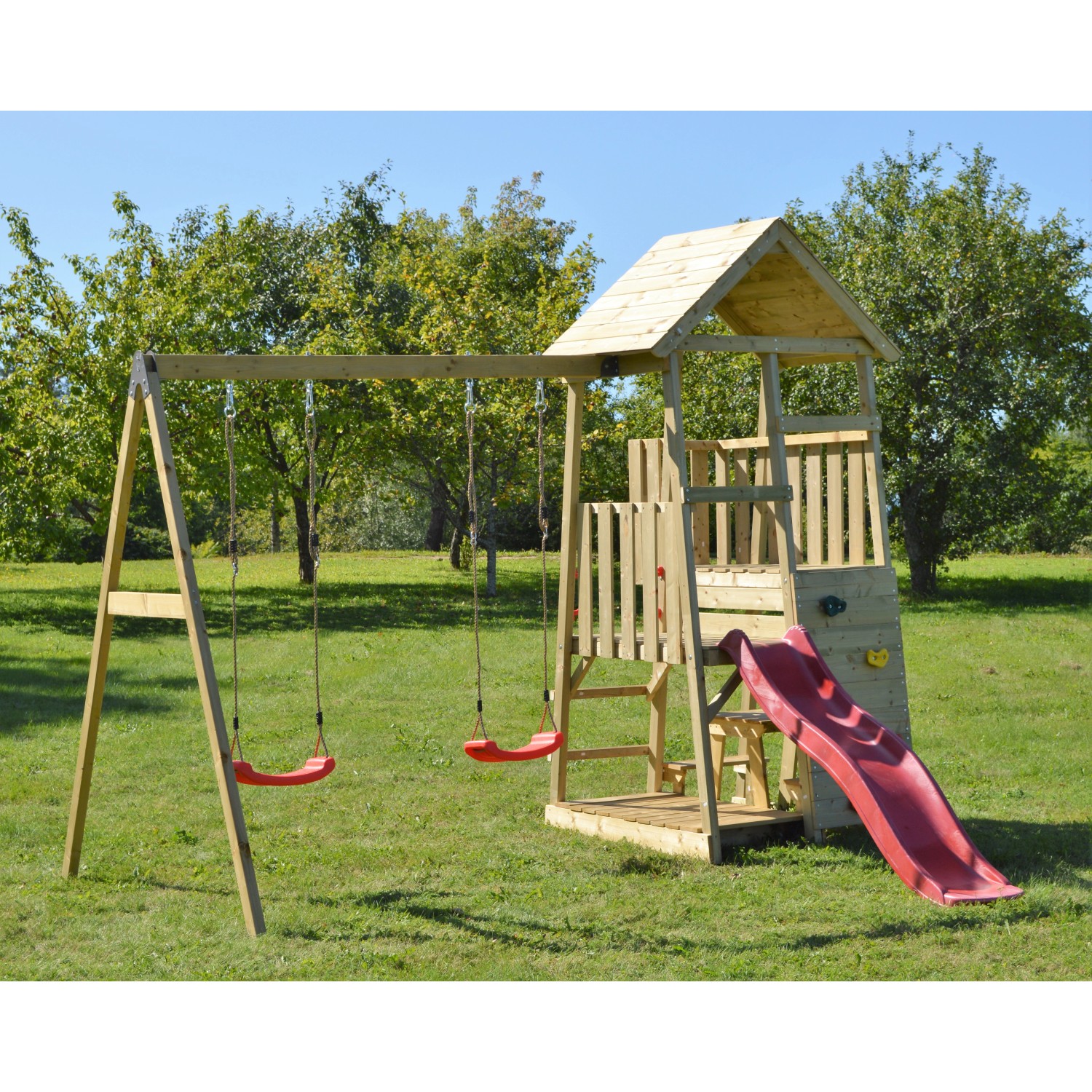 Wendi Toys Kinderspielturm Flamingo inkl. Rutsche, Schaukel & Kletterwand 270 cm