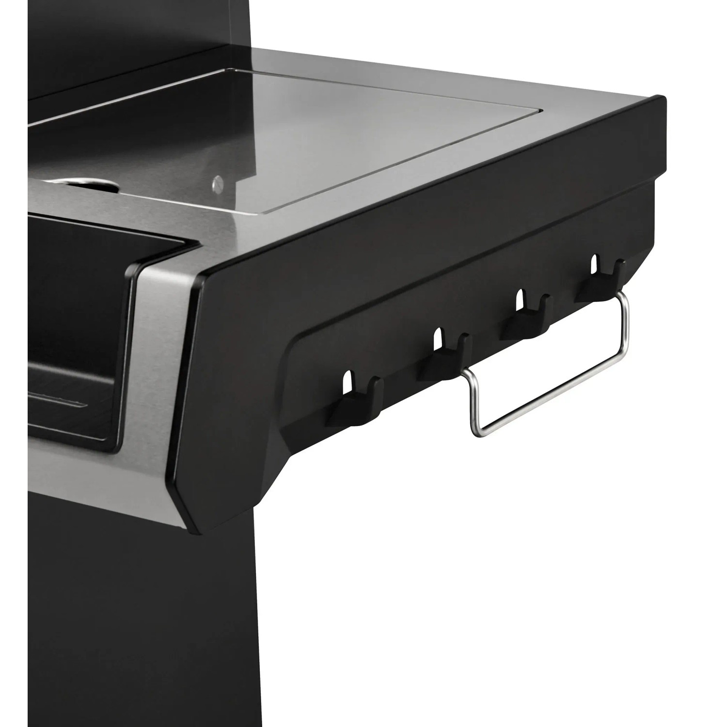 Detailaufnahme: Enders Gasgrill Uniq 4 IK Cruster mit Hakenleiste für Grillbesteck.