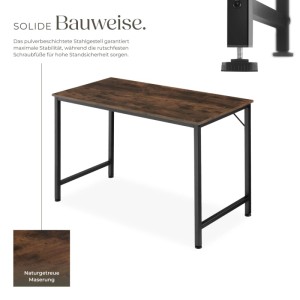 Tectake Schreibtisch Jenkins im Industrial Style mit Holzplatte und schwarzem Stahlgestell.