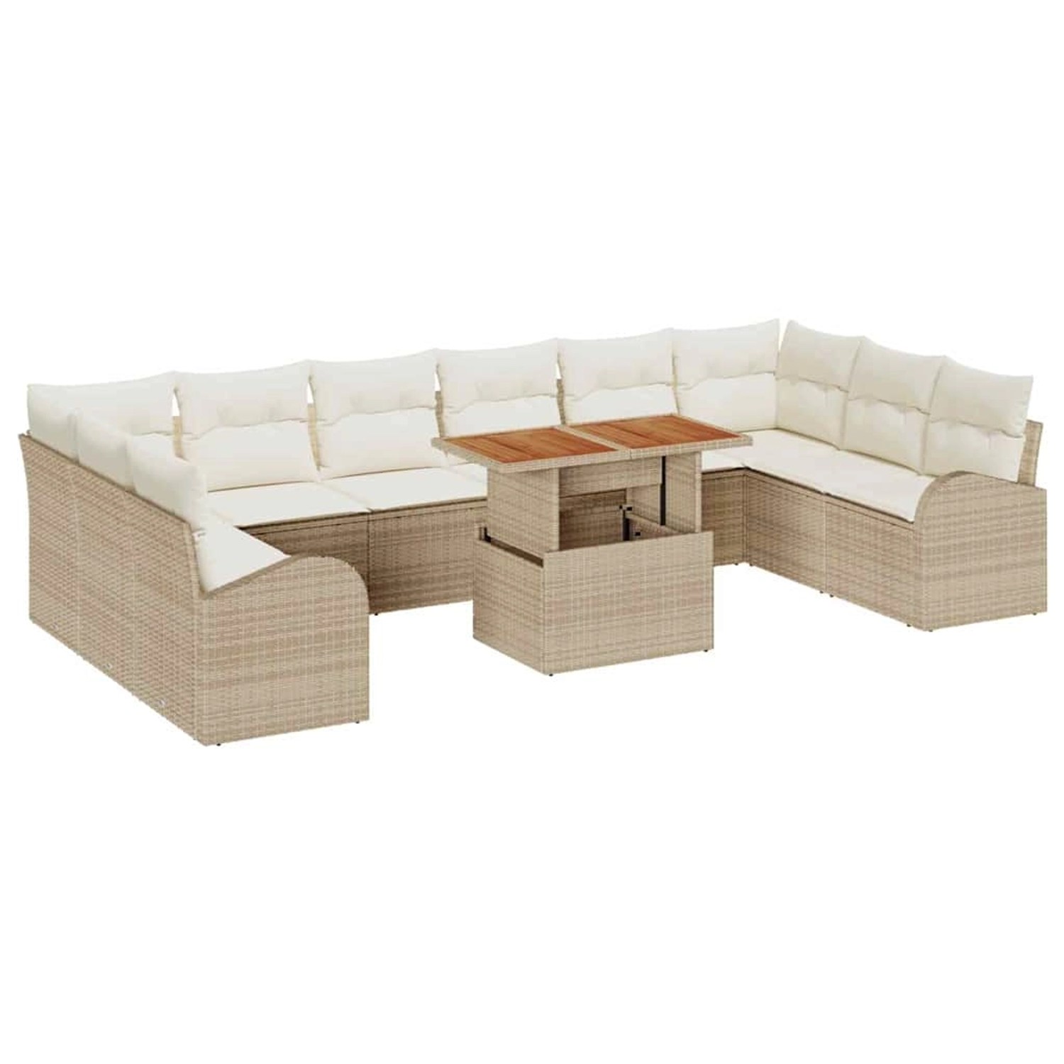 vidaXL Garten-Sofa-Set mit Speicher 11-Tlg Beige Poly Rattan 3358374 günstig online kaufen
