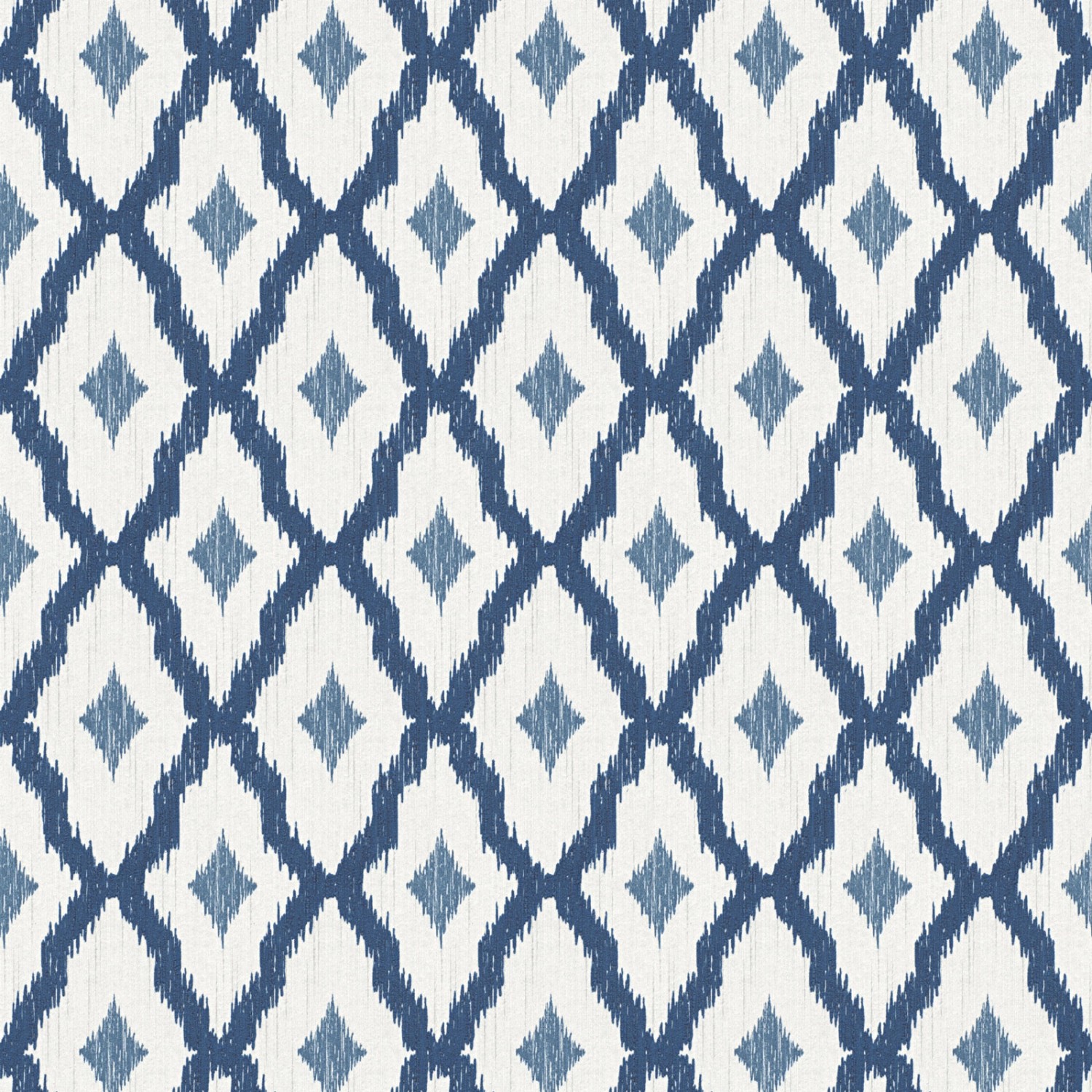 Bricoflor Boheme Tapete Weiß Blau Vlies Textiltapete mit Rauten Elegant für Wohnzimmer und Esszimmer Textil Vliestapete mit Rautenmuster Edel