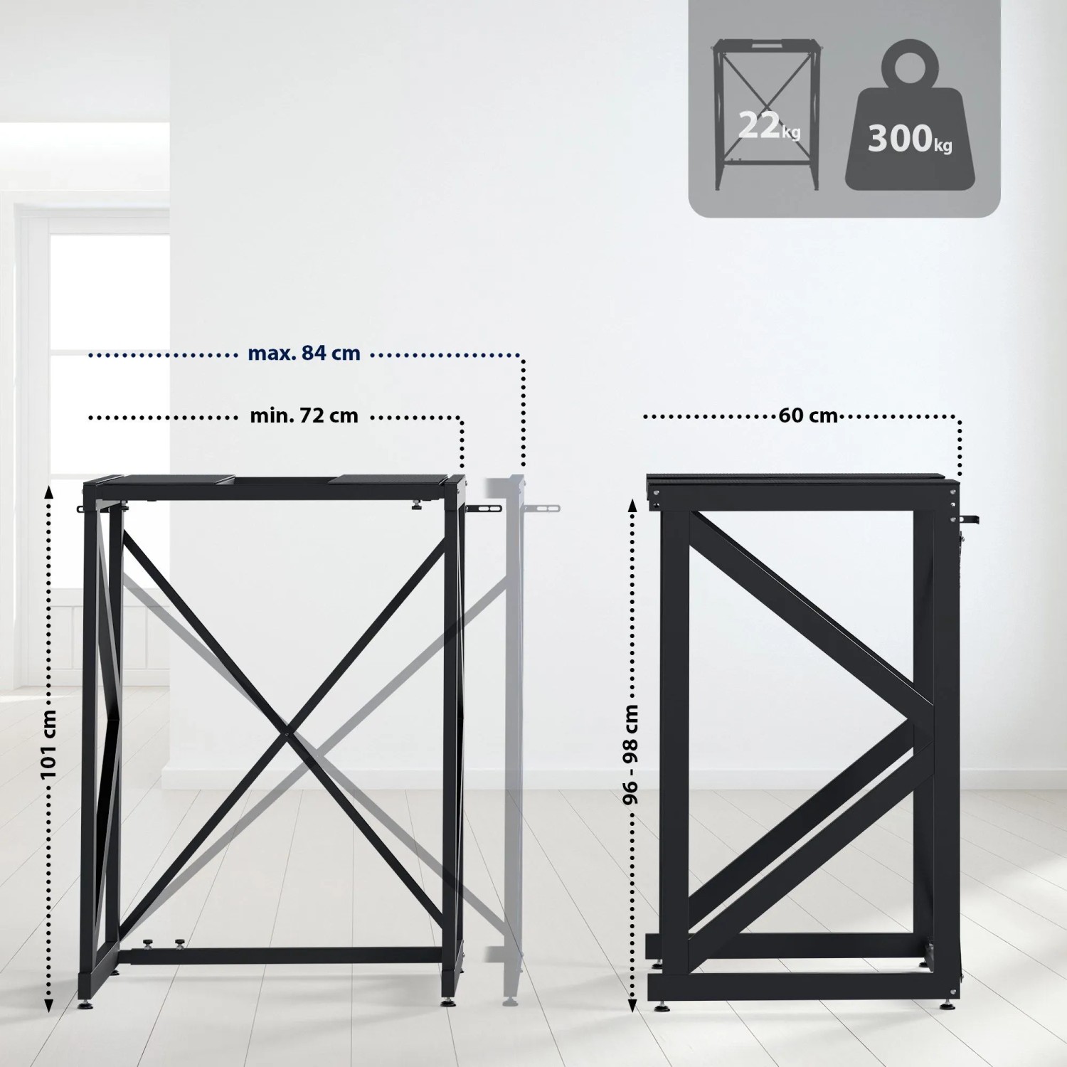 DELUKE Stapelgestell für Waschmaschine/Trockner, Stahl, schwarz, bis 300kg Tragkraft.