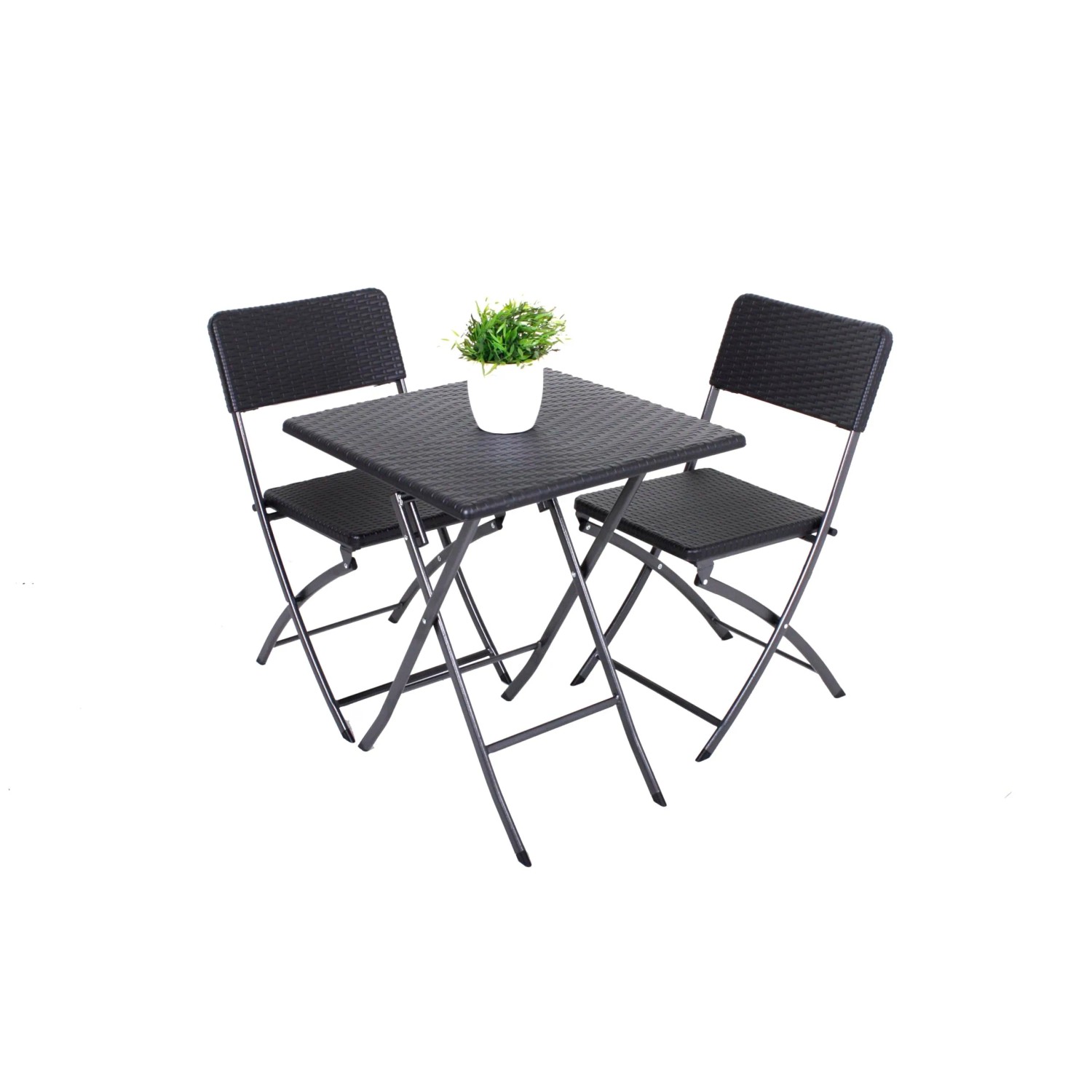 DELUKE Balkonmöbel-Set KAMIL 3-tlg. Rattan-Optik Kunststoff Schwarz Balkon-Set Gartenmöbel-Set Sitzgruppe Balkonstuhl Balkontisch