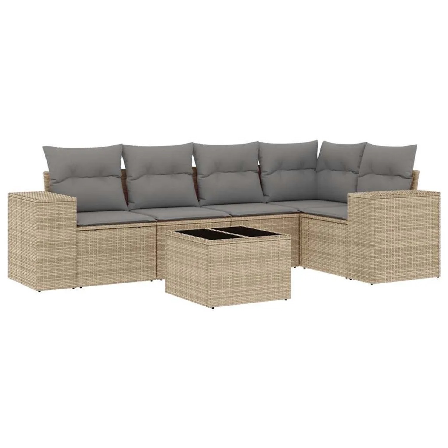 vidaXL 6-Tlg Garten-Sofagarnitur mit Kissen Beige Poly Rattan 3222538