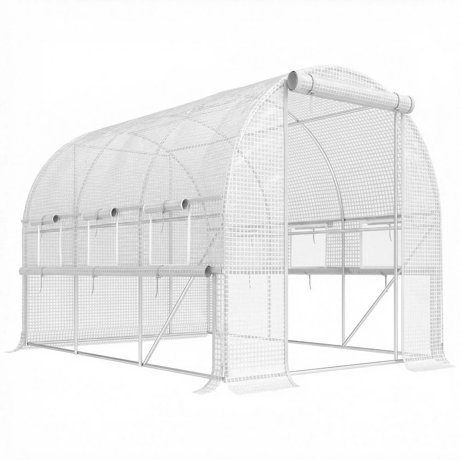 Furnicato Foliengewächshaus 6 Aufrollbare Fenster Tür Mit Reißverschluss Rostfreier Stahlrahmen 295 X 2 X 2 M Weiß