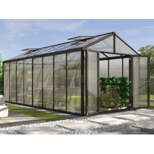 Vitavia Gewächshaus Zeus Comfort 15700, schwarzer Rahmen, 15,7 m² Fläche.