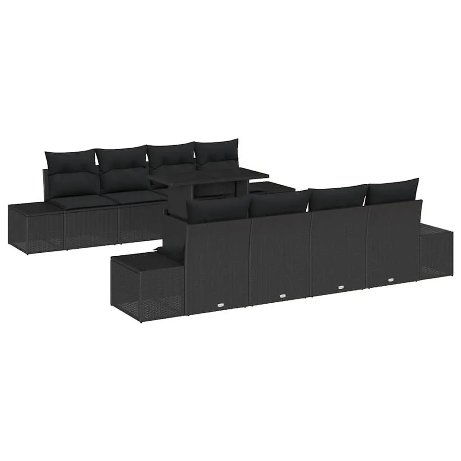 vidaXL Gartensofa-Set mit Kissen mit Speicher mit Kissen 9 Stk Schwarz 3357886