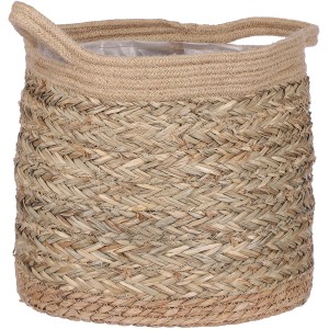 Hellbrauner Mica Decorations Korb Anne, Ø 26cm, aus Seegras geflochten, für Pflanzen.