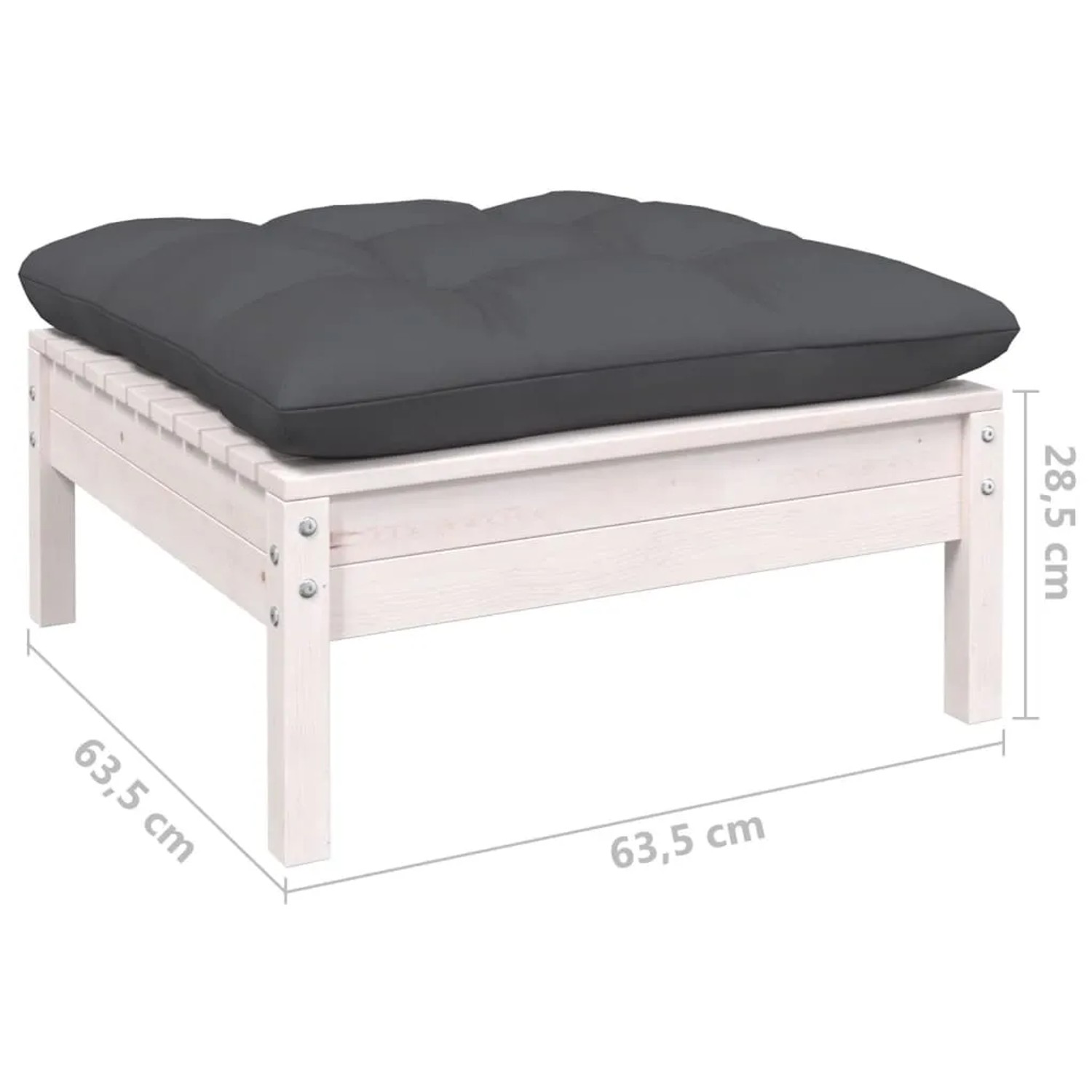 vidaXL Gartenmöbel: Hocker/Tisch, weißes Kiefernholz, anthrazitfarbenes Kissen, Teil des Lounge Sets