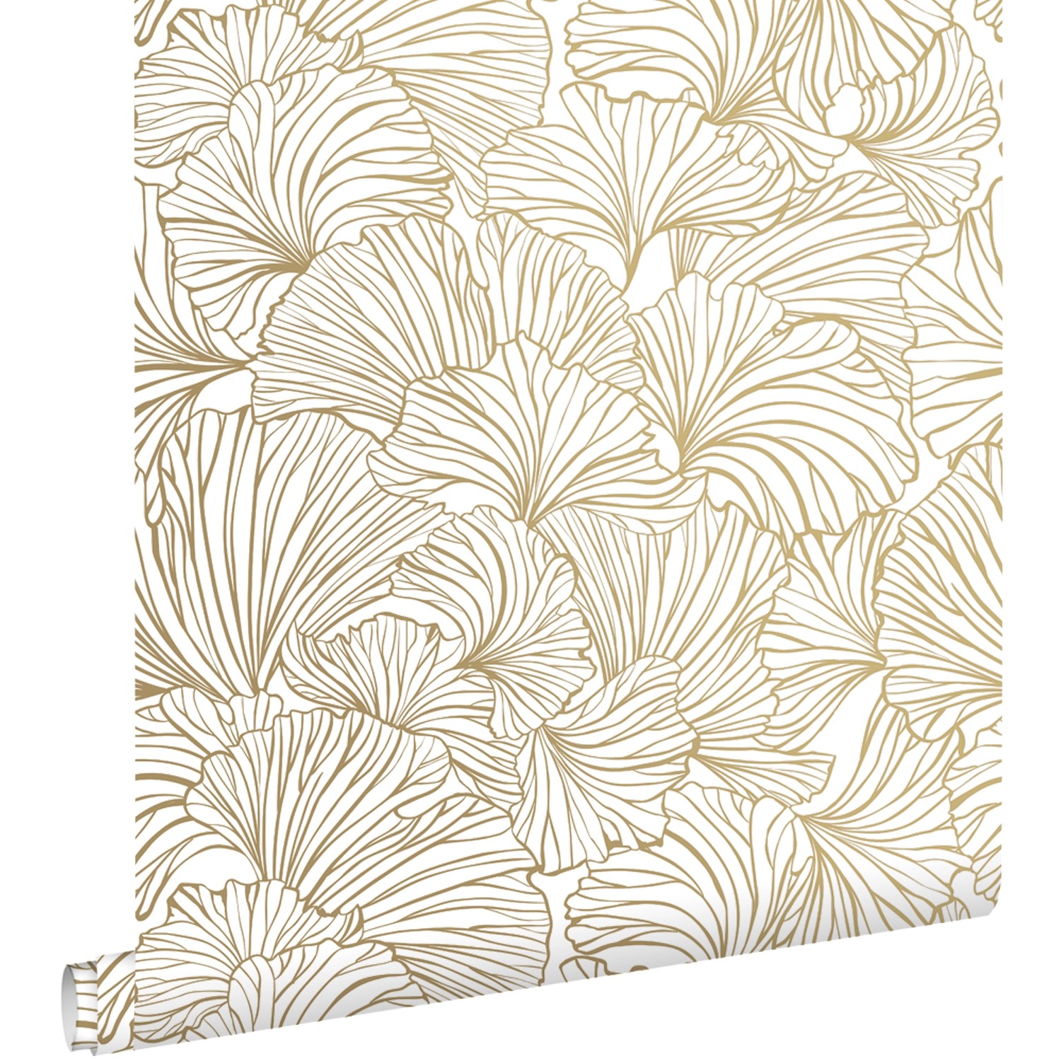 ESTAhome Tapete Ginkgoblätter Weiß und Gold 53 cm x 10.05 m günstig online kaufen