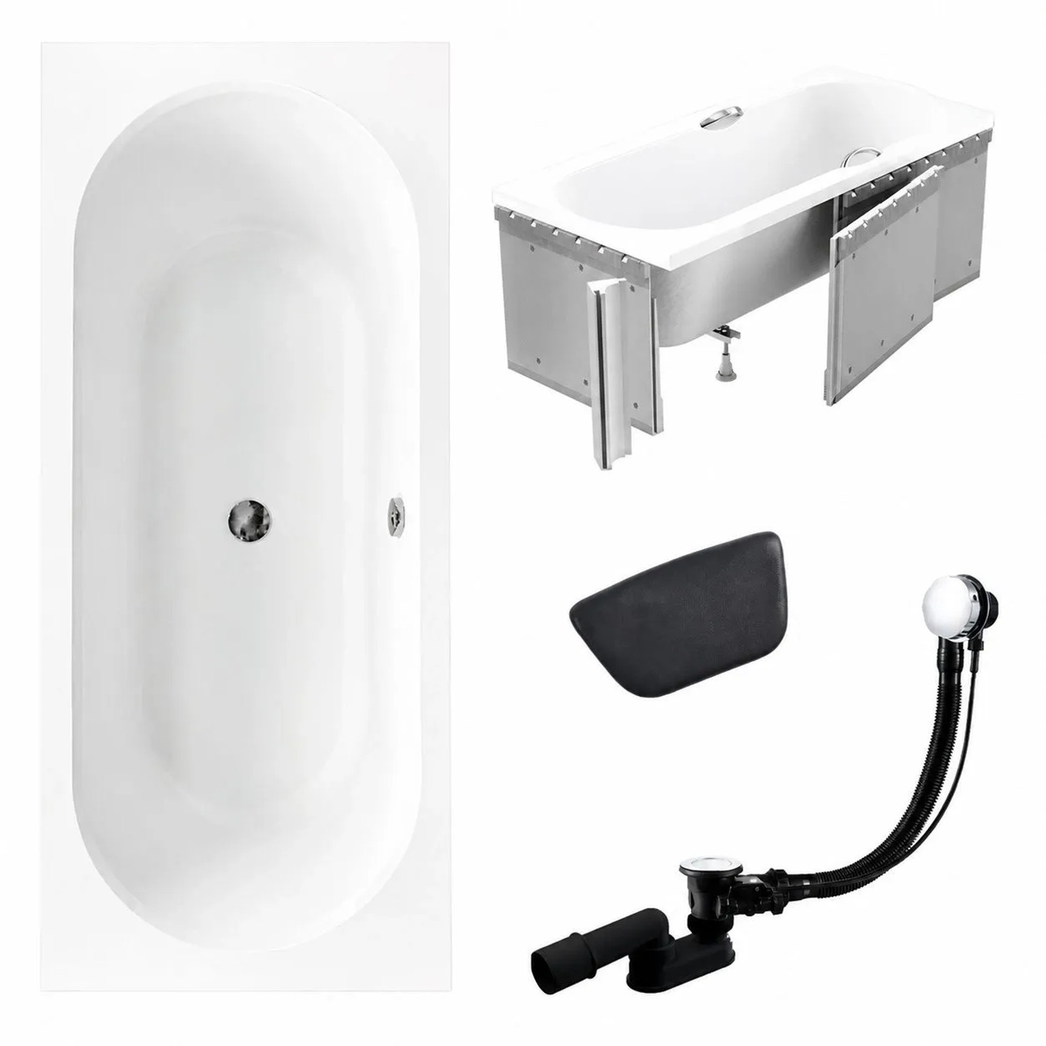 KOLMAN Badewanne Rechteck 170 x 75 Cm Mit Styroporverkleidung Mit Kopfstütze Inkl. Ablauf Und Füße