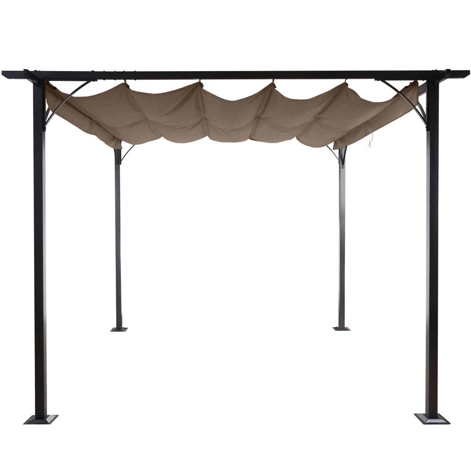 MCW Pergola C42 3,5x3,5m in Taupe-Braun mit stufenlos regulierbarem Schiebedach.