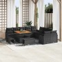Schwarzes 13-teiliges vidaXL Garten-Sofa-Set aus Poly Rattan mit Tisch und Hockern.