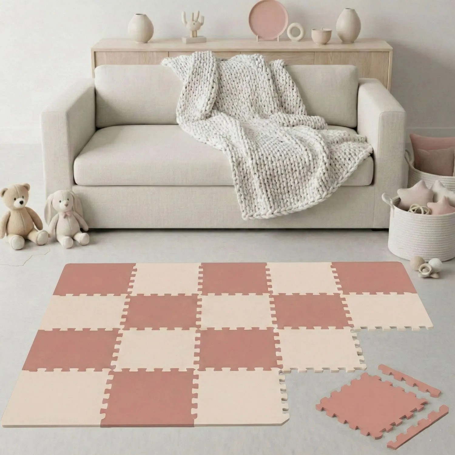 LittleTom Spiel- & Krabbelmatte Puzzlematte 18-teilig 30 x 30 cm Terracotta Beige