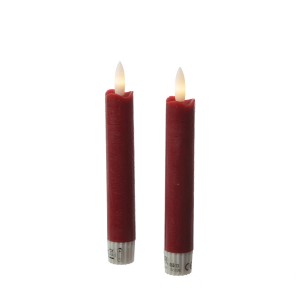 Zwei rote LED Stabkerzen (15cm) in Rustik-Optik aus Echtwachs für stimmungsvolle Tischdeko.