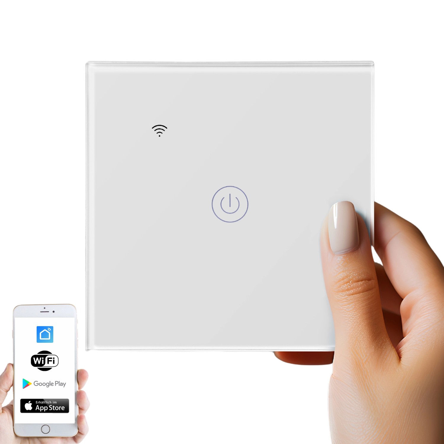 Echos Eco-4150 WLAN Touch-Lichtschalter Glas App Steuerbar 1 Schaltausgang günstig online kaufen