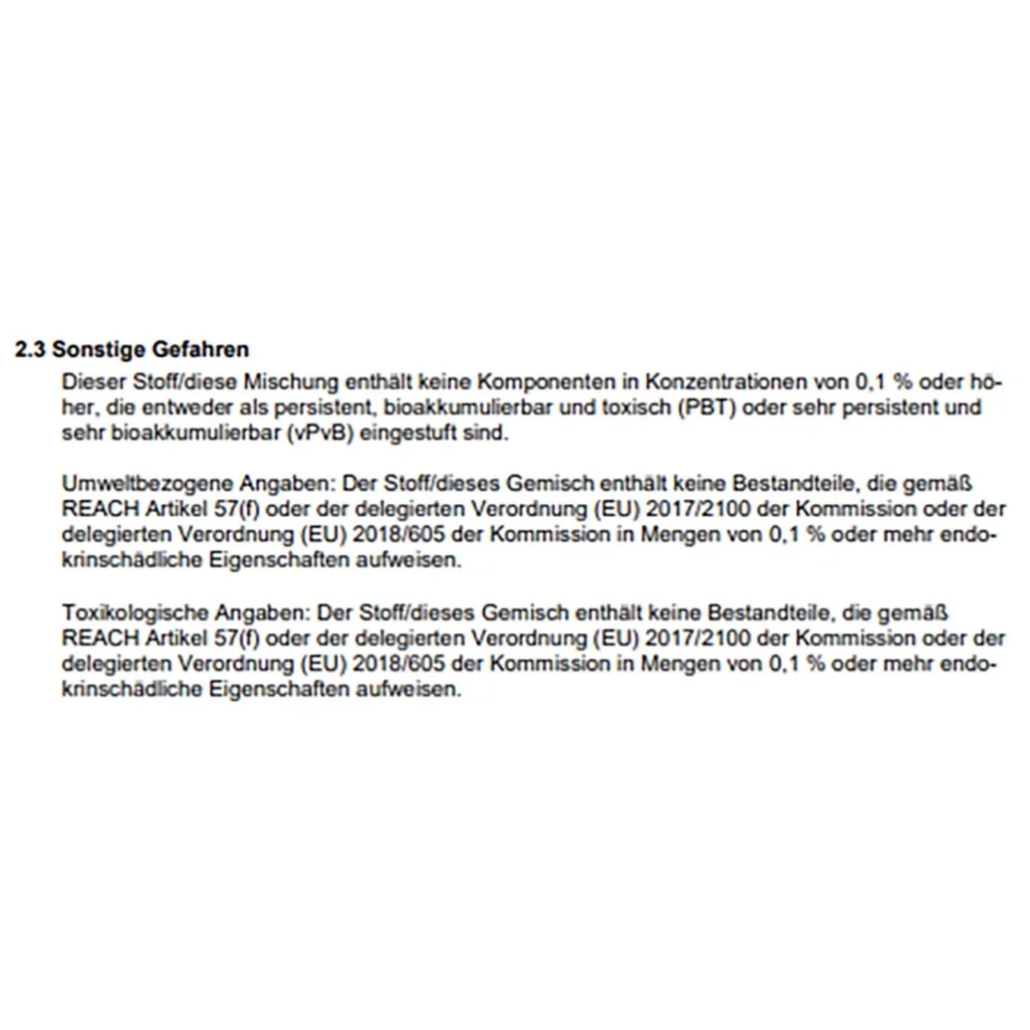 Informationen zu Gefahrenhinweisen und Inhaltsstoffen des Produkts.