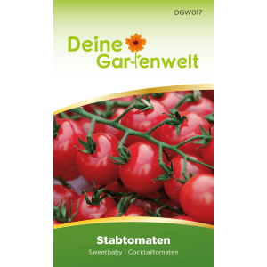 Samenpackung Stabtomate Supersweet 100 F1, Cocktailtomaten auf der Rispe.