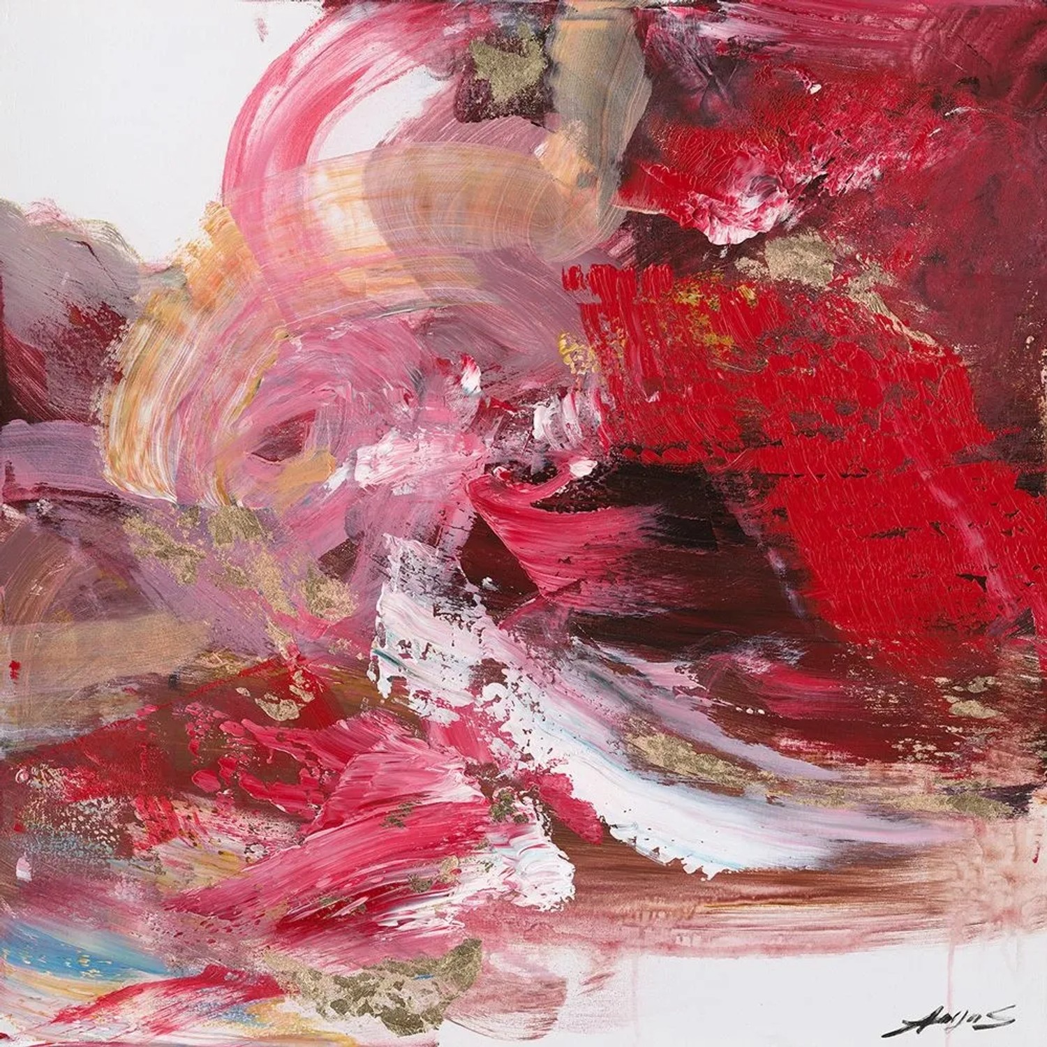 Art Universe Leinwandbild Schwungvolle Variationen in Rot 80 x 80 cm