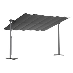 Anthrazitfarbenes Leco Sonnendach Waved 4 x 2,5 m mit Stahlrohrgestell für Terrasse oder Garten.