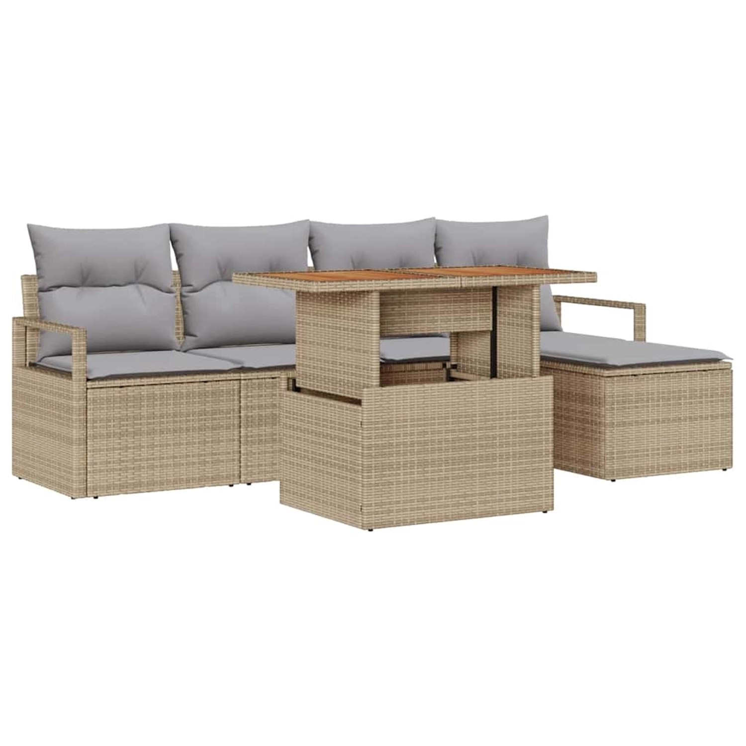 vidaXL Garten-Sofa-Set mit Speicher 6-Tlg Beige Poly Rattan 3358436 günstig online kaufen