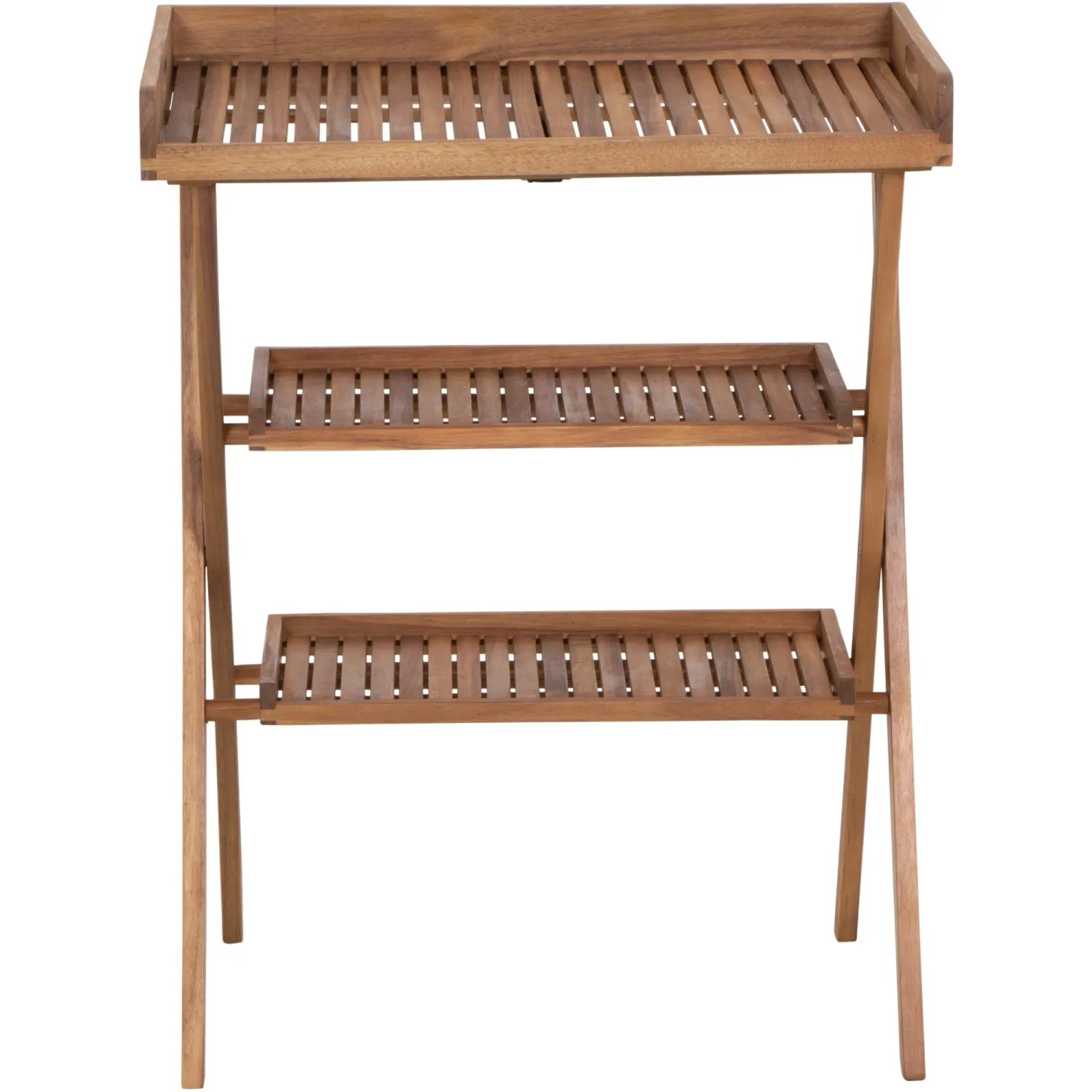 Siena Garden Klapptisch Caruna, rechteckig, Naturholz mit drei Ablageflächen.