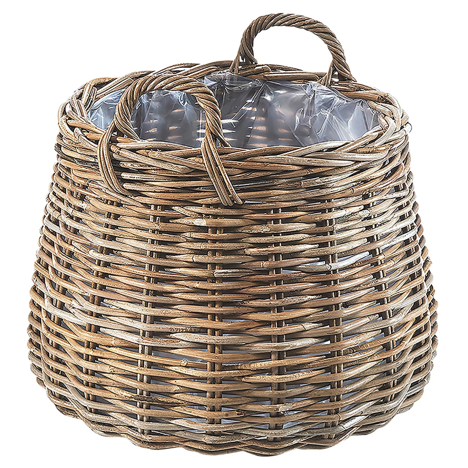 Kobolo Pflanzkorb Pflanzkübel Rund aus Rattan mit Folie Ausgeschlagen Dm 48 cm