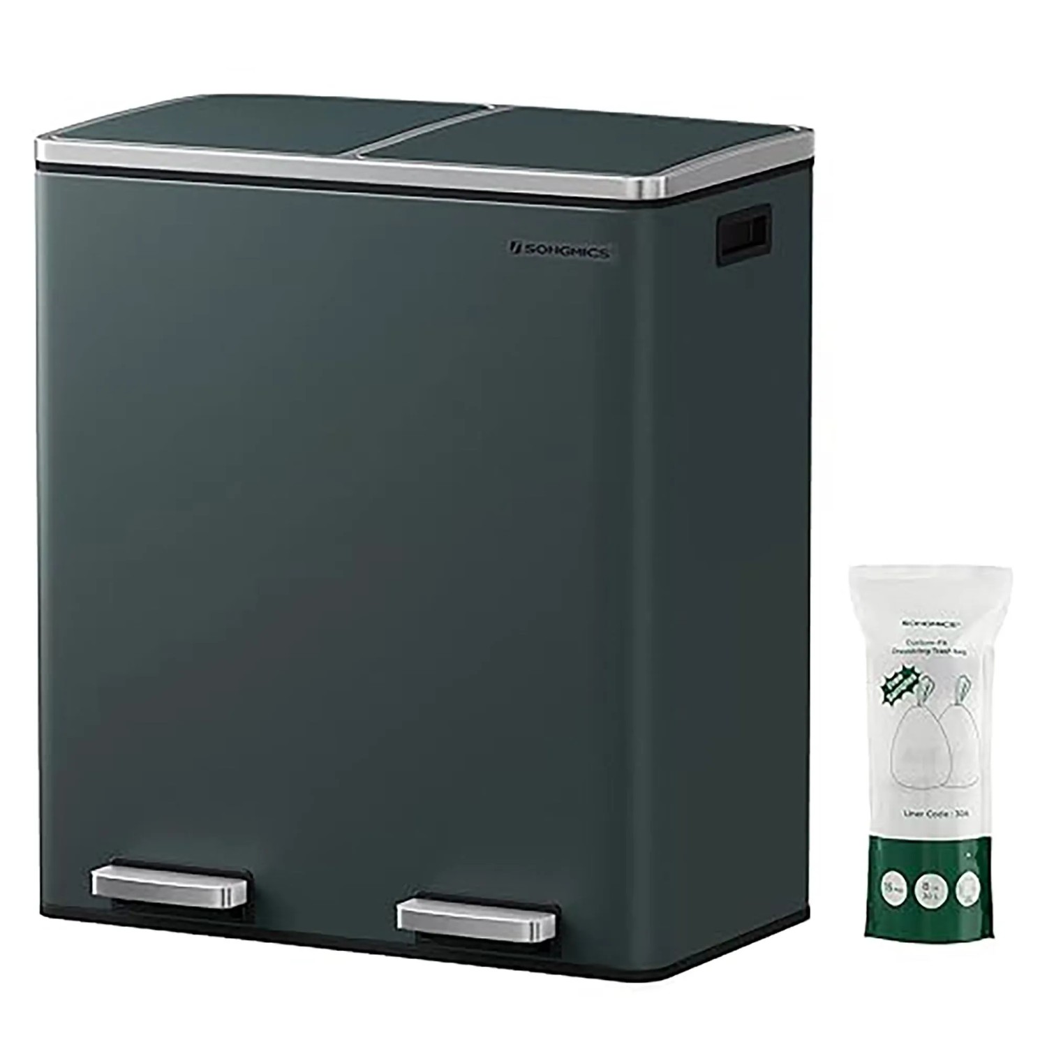 Songmics Mülleimer Pary 2 Fächer x 30 l Grau günstig online kaufen