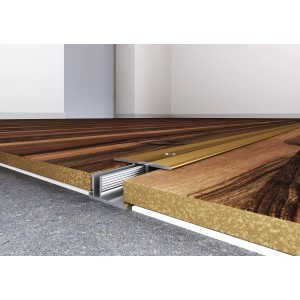 Sandfarbenes Übergangsprofil für Laminat/Parkett, 34 mm breit, für Höhen 7-15 mm.