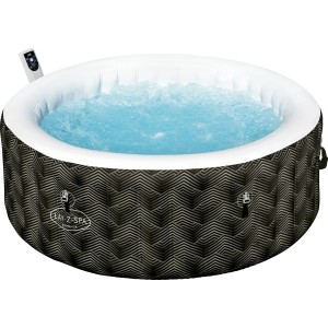 Bestway Lay-Z-Spa Barbuda AirJet, aufblasbarer Whirlpool mit Rautenmuster und blauem Wasser.