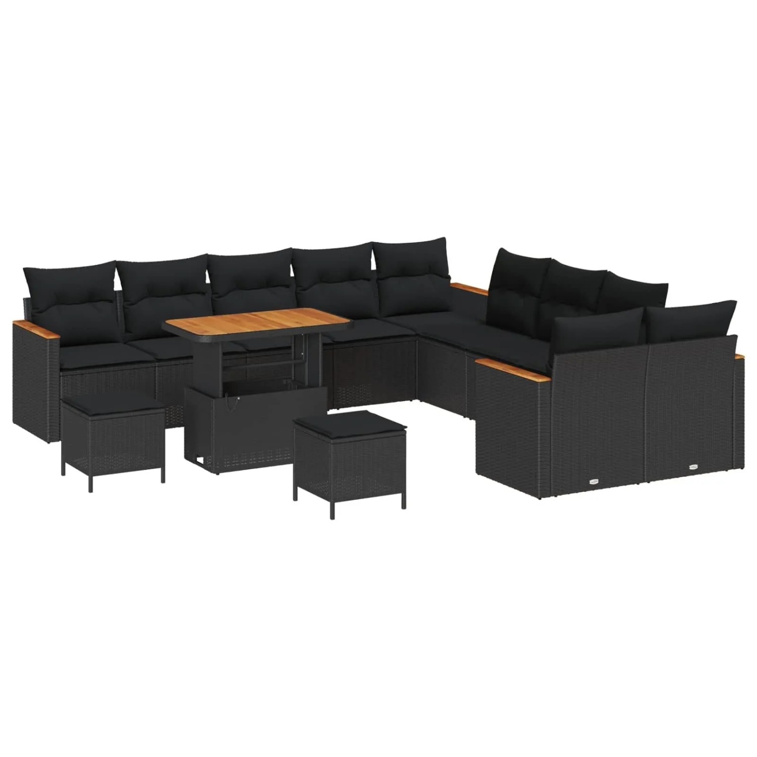 vidaXL Gartensofa-set mit Kissen 13-Tlg Schwarz Poly-Rattan 3365054 günstig online kaufen