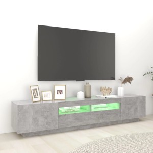 Moderner TV-Schrank in Betongrau mit LED-Beleuchtung für Wohnzimmer.