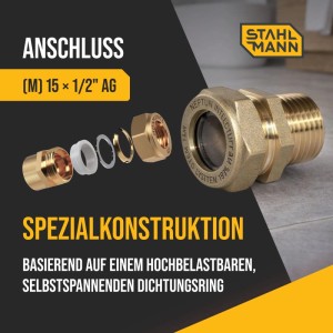 Stahlmann 4er Set EasyFix Muffenverschraubungen mit Außengewinde M Messing für Edelstahl Wellrohr