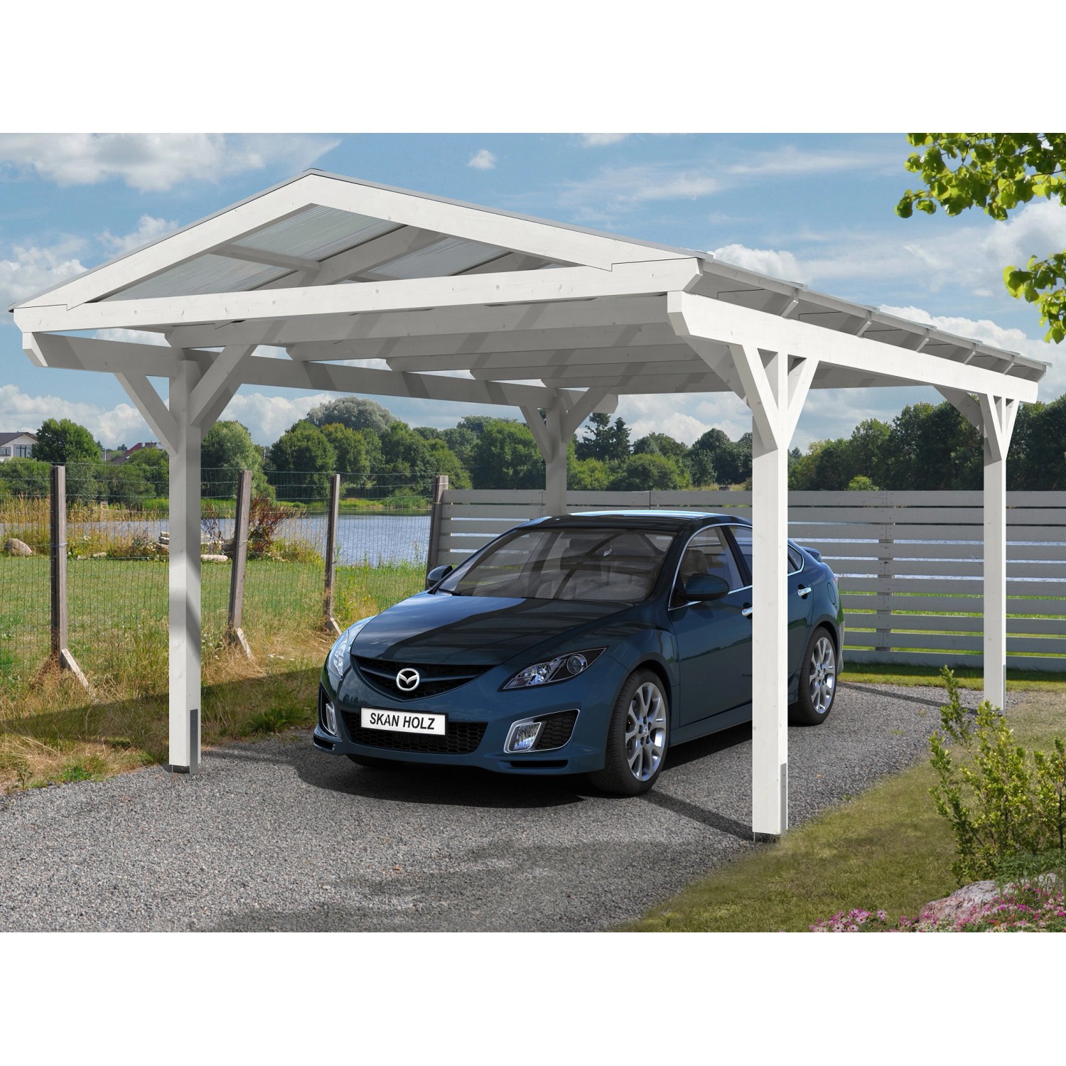 Skan Holz Carport Westerwald 362 cm x 648 cm gerade Kopfbänder Weiß