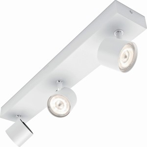 Weißer Philips myLiving LED-Spot mit 3 Strahlern und Warmglow-Effekt.