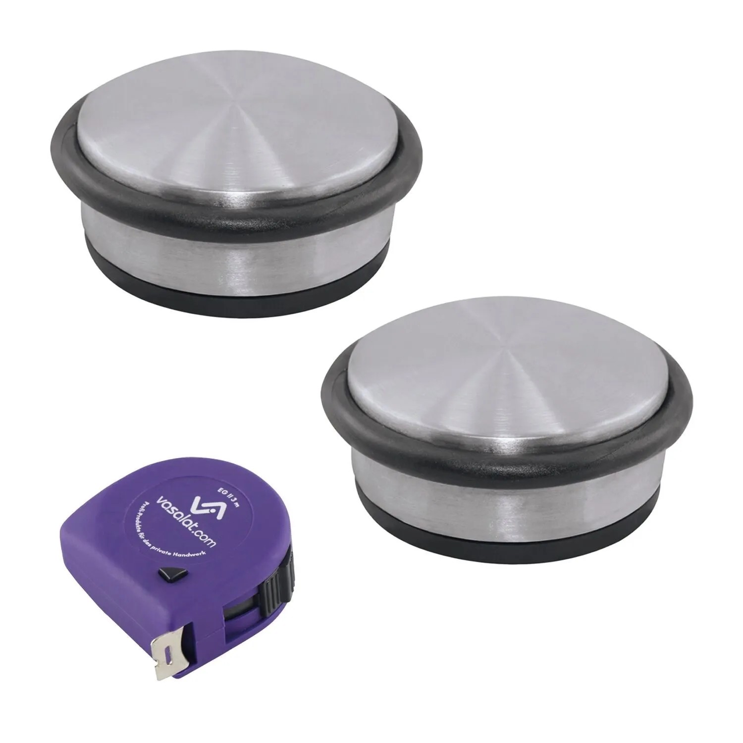vasalat Set Türstopper schwer Ø 95 mm H 45 mm Edelstahl Geschliffen 1,3 kg 2 Stück