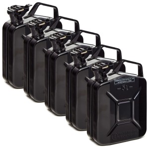 5er Set: Schwarze 5L Metall Kraftstoffkanister für Benzin, Diesel & E10, TÜV-geprüft.