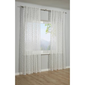 Weißer, transparenter Bennetti Schal mit Rautenmuster und Gardinenband, 140x245 cm.