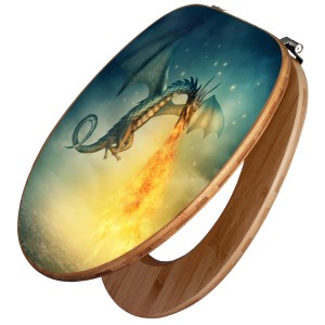 Banjado WC-Sitz aus Bambus mit Drachenmotiv. Toilettendeckel aus Holz mit Universal Scharnieren.