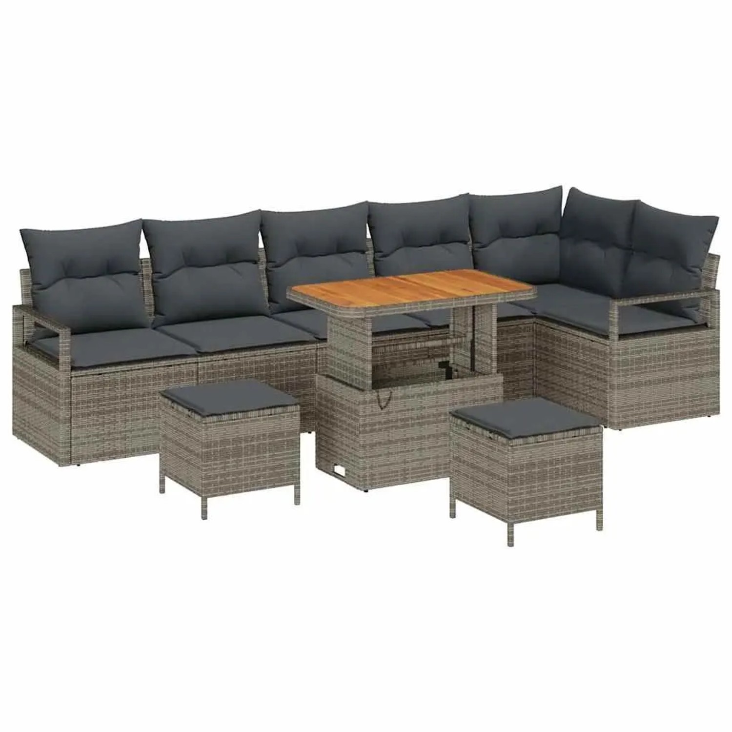 Thumbnail - vidaXL Garten-Sofa-Set mit Kissen mit Speicher 9-Tlg Grau 3364498