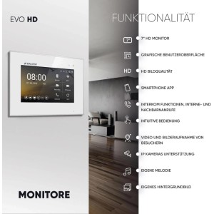 Balter EVO-HD Video-Türsprechanlage mit 7-Zoll-Monitor, Silber-Weiß, für Dreifamilienhaus.