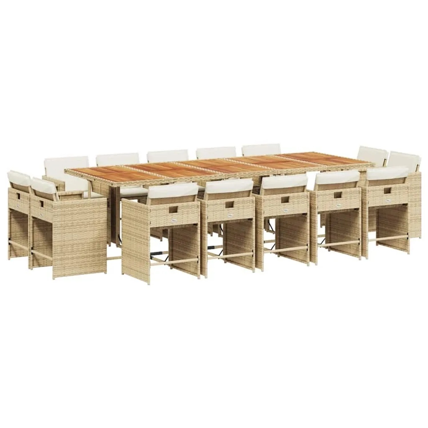 vidaXL 15-Tlg Garten-Essgruppe mit Kissen Beige Poly Rattan 3211240