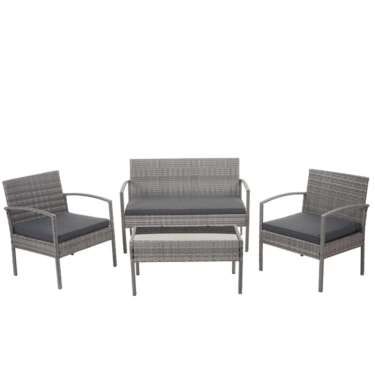 PROREGAL Poly-Rattan Garnitur Balkon-/Garten-/Lounge-Set Sitzgruppe Grau Kissen Dunkelgrau