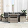 Graues 7-teiliges vidaXL Garten-Sofa-Set aus Poly Rattan mit Kissen und Stauraum.